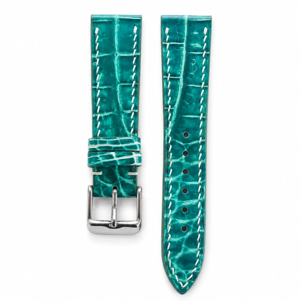Aqua Green Hand-patina Alligator Leather Watch Strap
