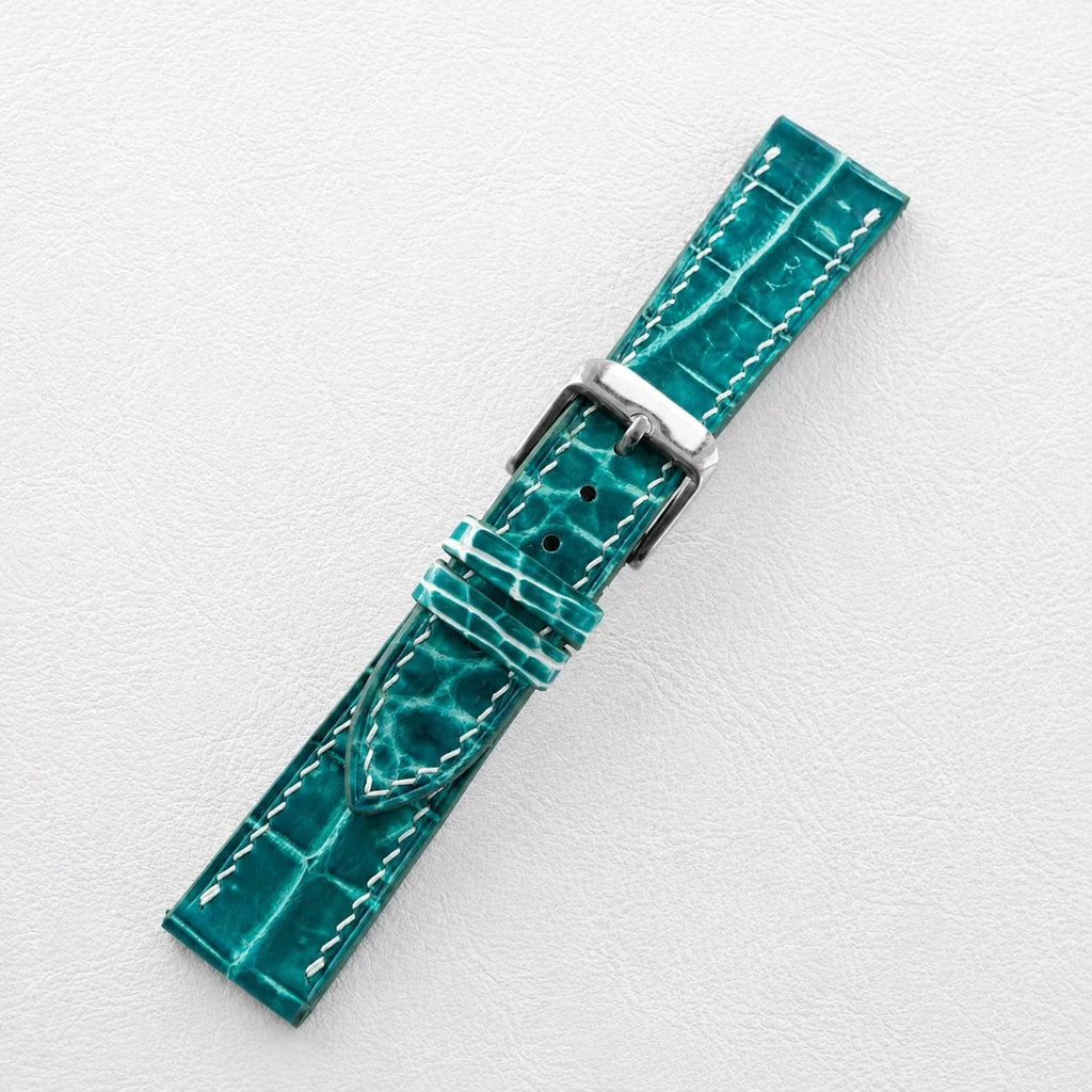 Aqua Green Hand-patina Alligator Leather Watch Strap
