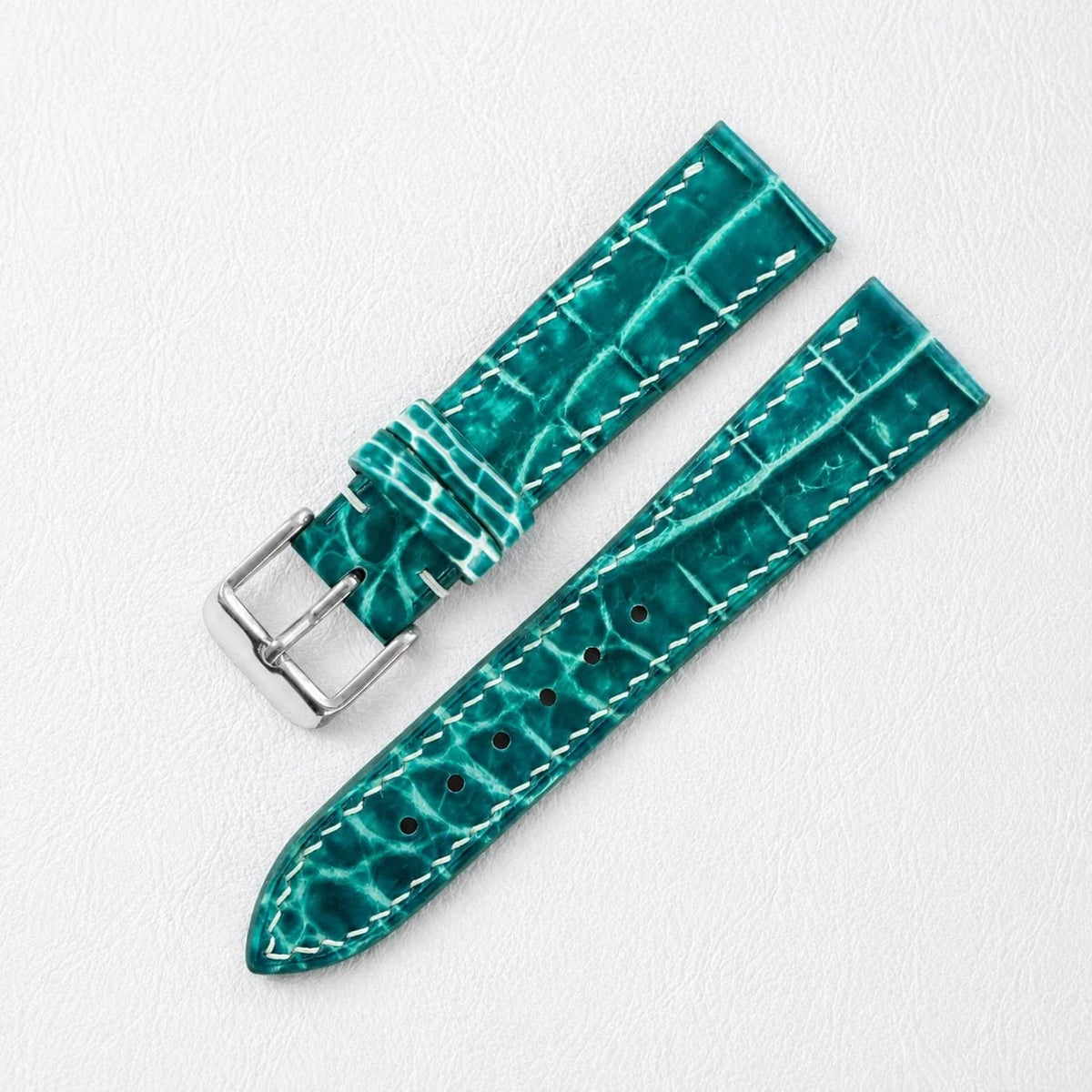 Aqua Green Hand-patina Alligator Leather Watch Strap