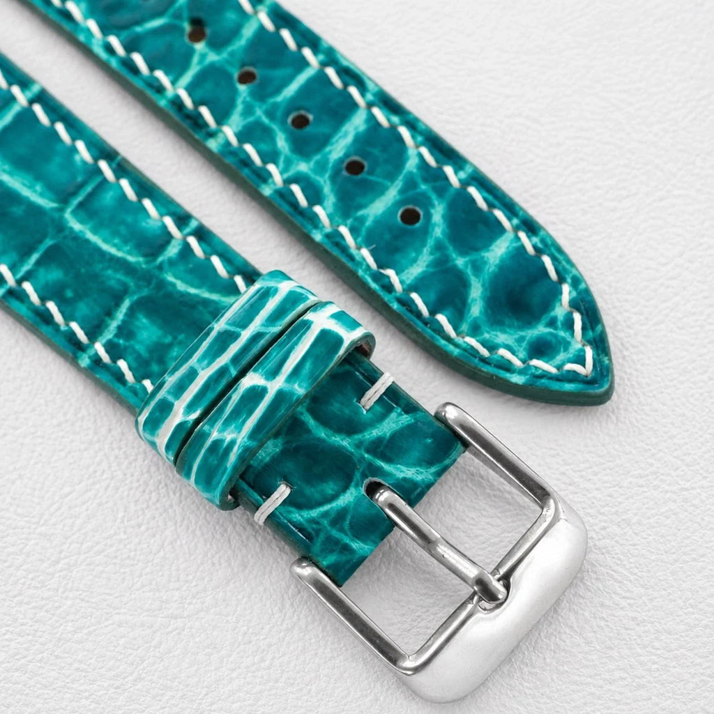 Aqua Green Hand-patina Alligator Leather Watch Strap