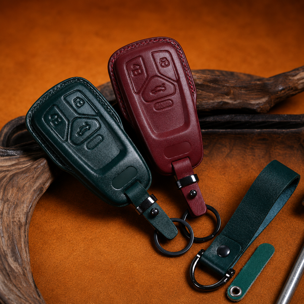 Custom Leather Key Fob Cover Compatible with Audi A4, A5, A6, A7, A8, Q5, S4, S5