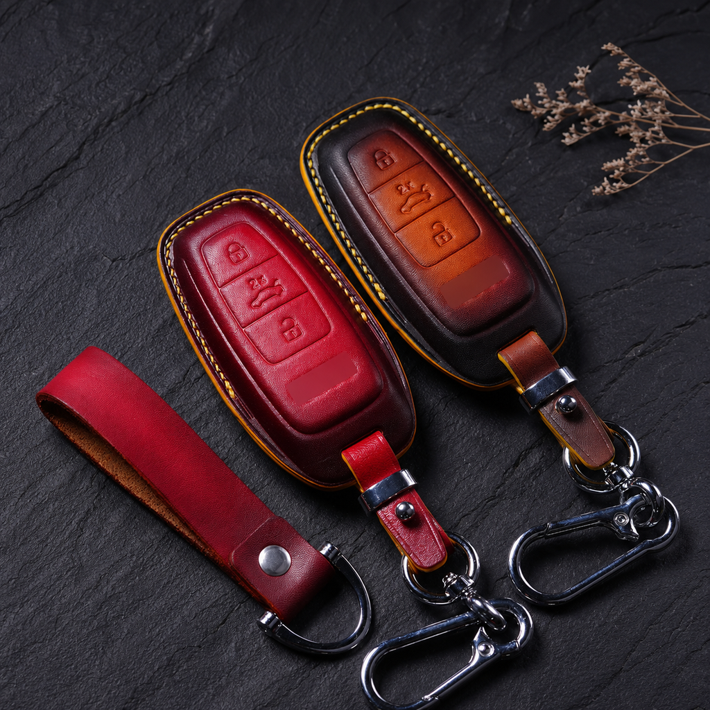 Custom Leather Key Fob Cover Compatible with Audi Q2, Q3, Q5, Q7, Q8