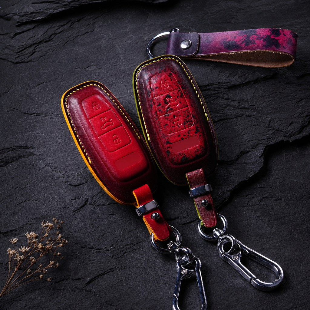Custom Leather Key Fob Cover Compatible with Audi Q2, Q3, Q5, Q7, Q8