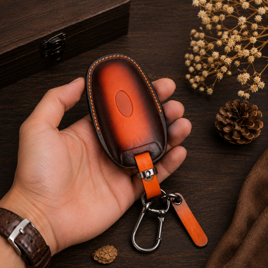 Custom Leather Key Fob Cover Compatible with Hyundai NEXO, IONIQ 5, IONIQ 6