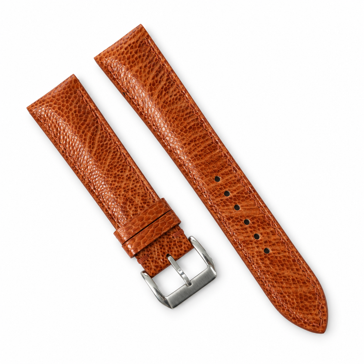 Padded Golden Cognac Small Scale Ostrich Leg Leather Watch Strap
