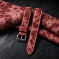 Burgundy Marble Ostrich Leather Watch Strap