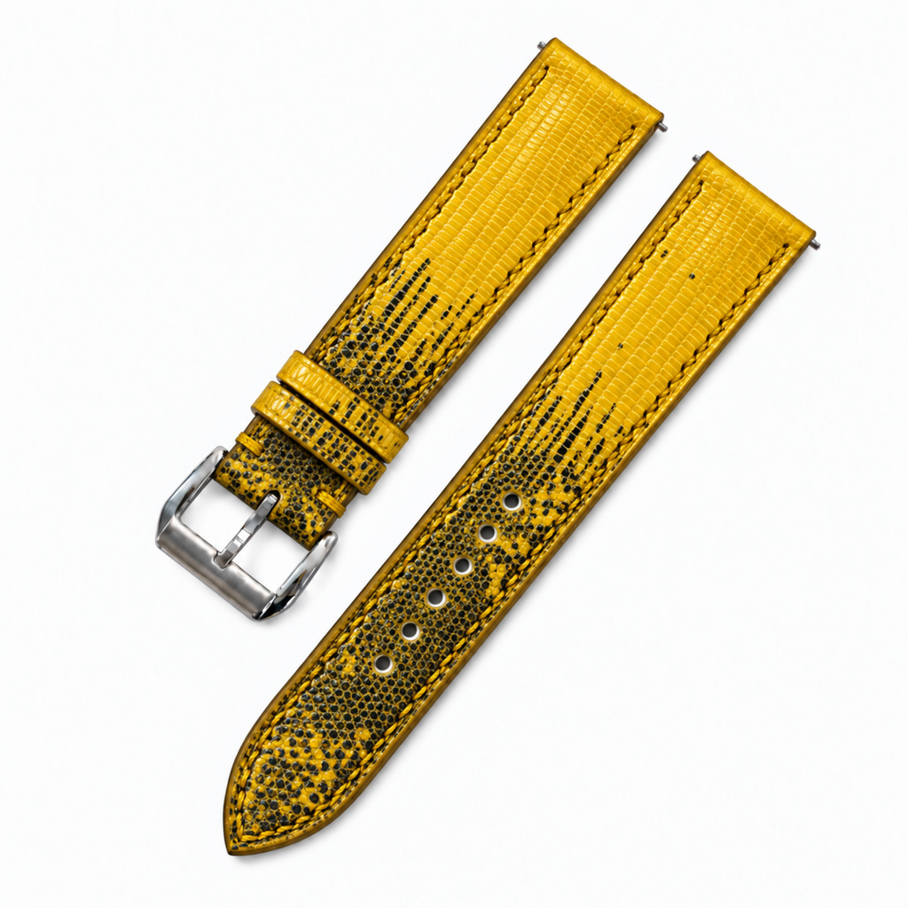 Yellow Black Lizard Leather Watch Strap