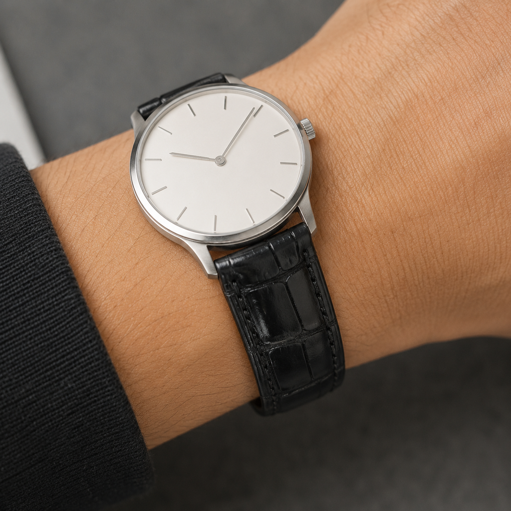 Black Alligator Leather Watch Strap
