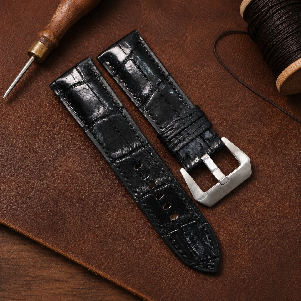 Black Alligator Leather Watch Strap