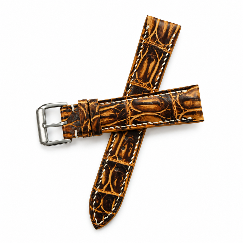 Black Amber Patina Alligator Leather Watch Strap