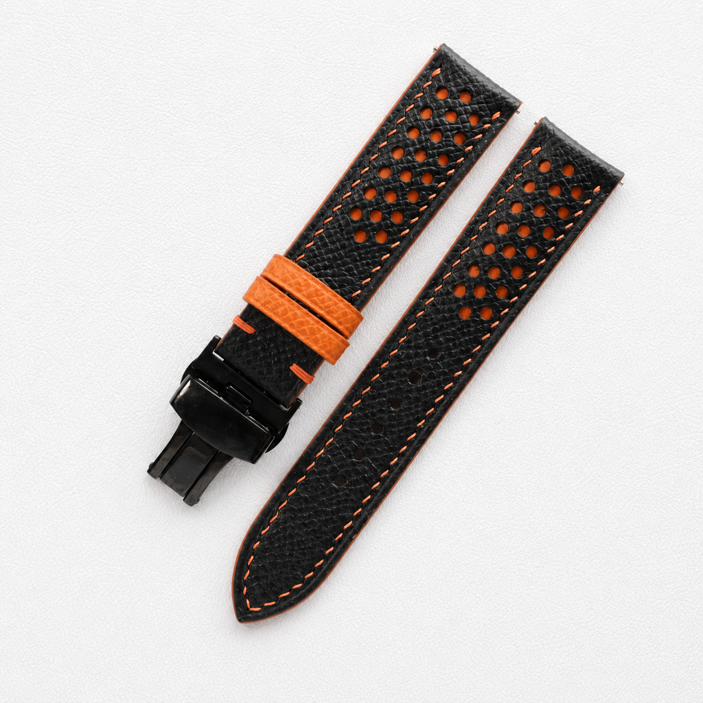 Black and Orange Racing Epsom Leather Watch Strap