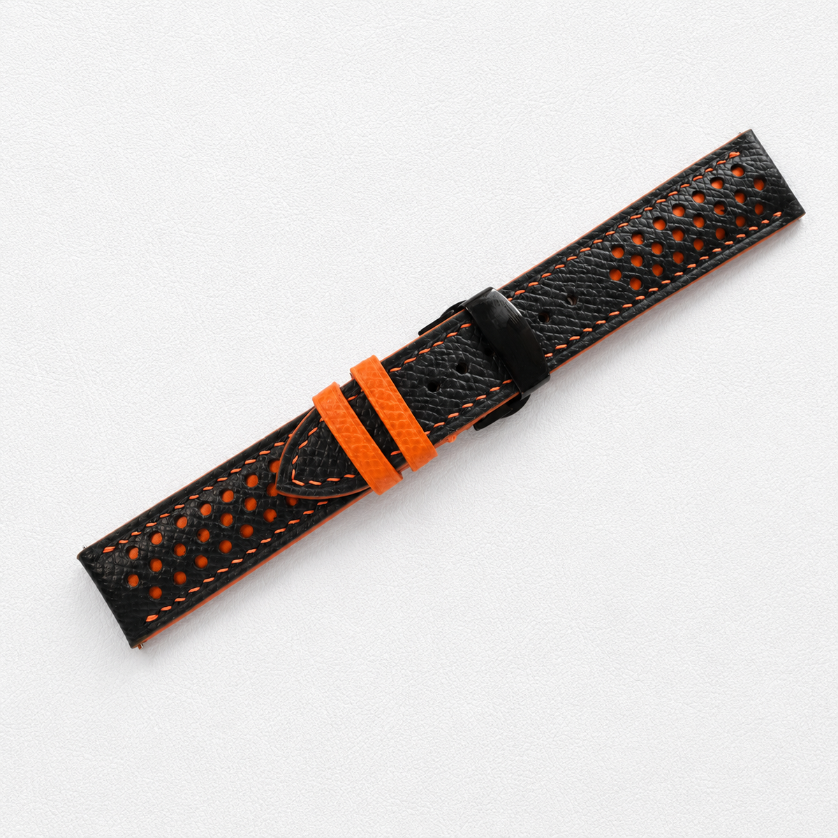 Black and Orange Racing Epsom Leather Watch Strap