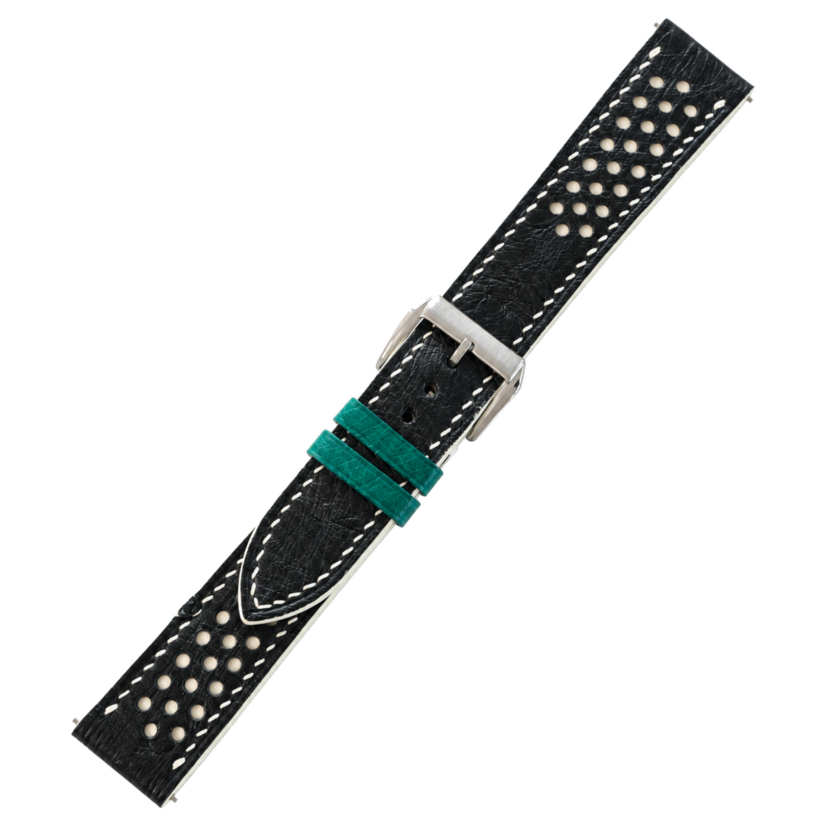 Black and Beige Racing Small Holes Ostrich Leather Watch Strap