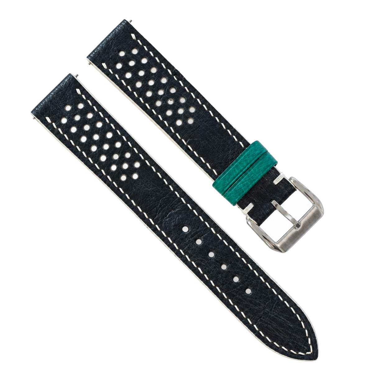 Black and Beige Racing Small Holes Ostrich Leather Watch Strap