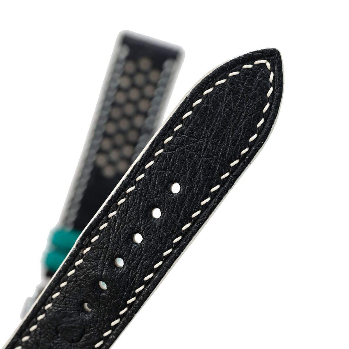 Black and Beige Racing Small Holes Ostrich Leather Watch Strap