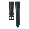 Padded Black Blue Racing Small Holes Epsom Leather Watch Strap