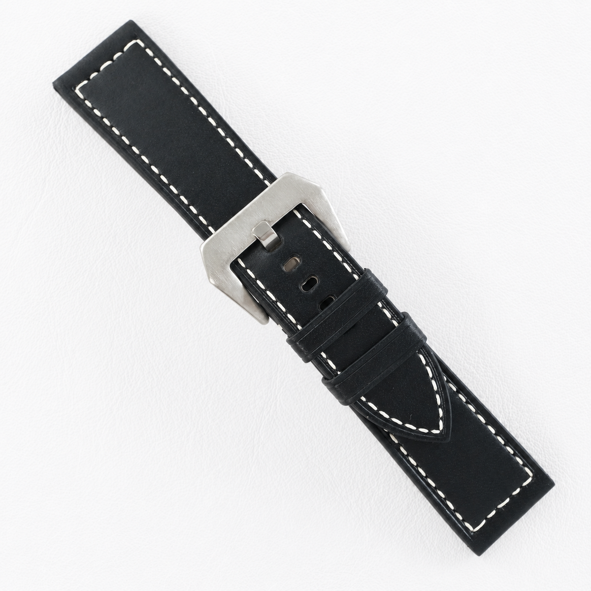 Black Buttero Box Stitch Leather Watch Strap