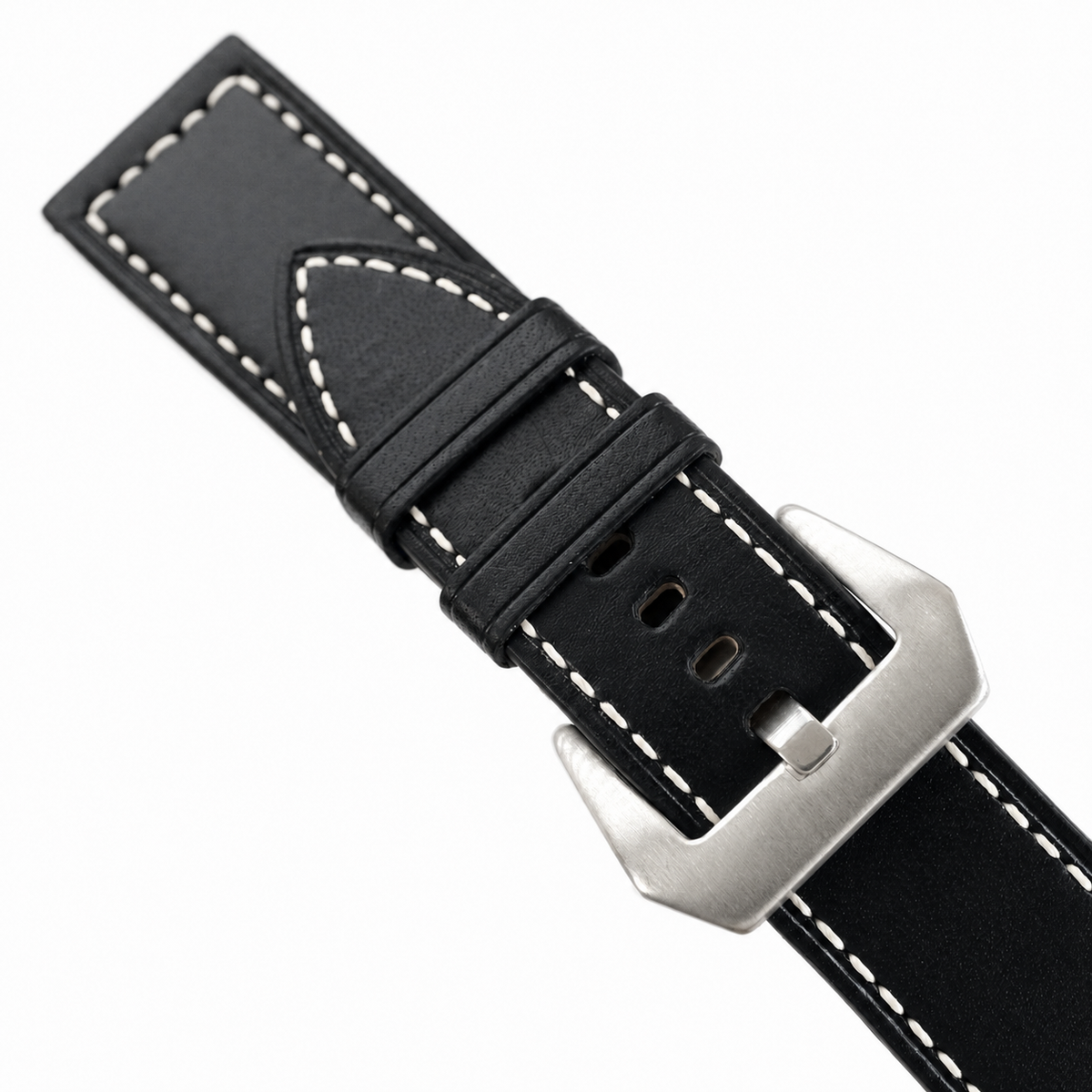 Black Buttero Box Stitch Leather Watch Strap