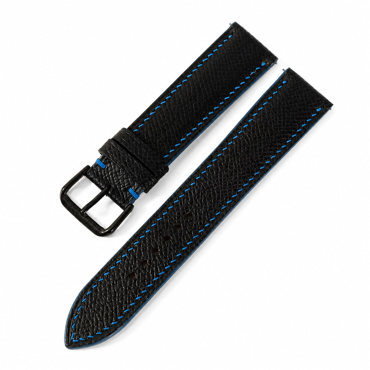 Black Epsom Leather Watch Strap - Blue Stitch