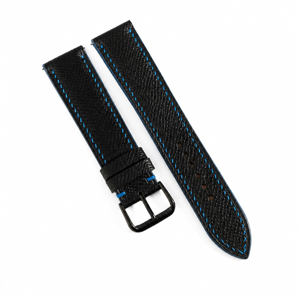 Black Epsom Leather Watch Strap - Blue Stitch