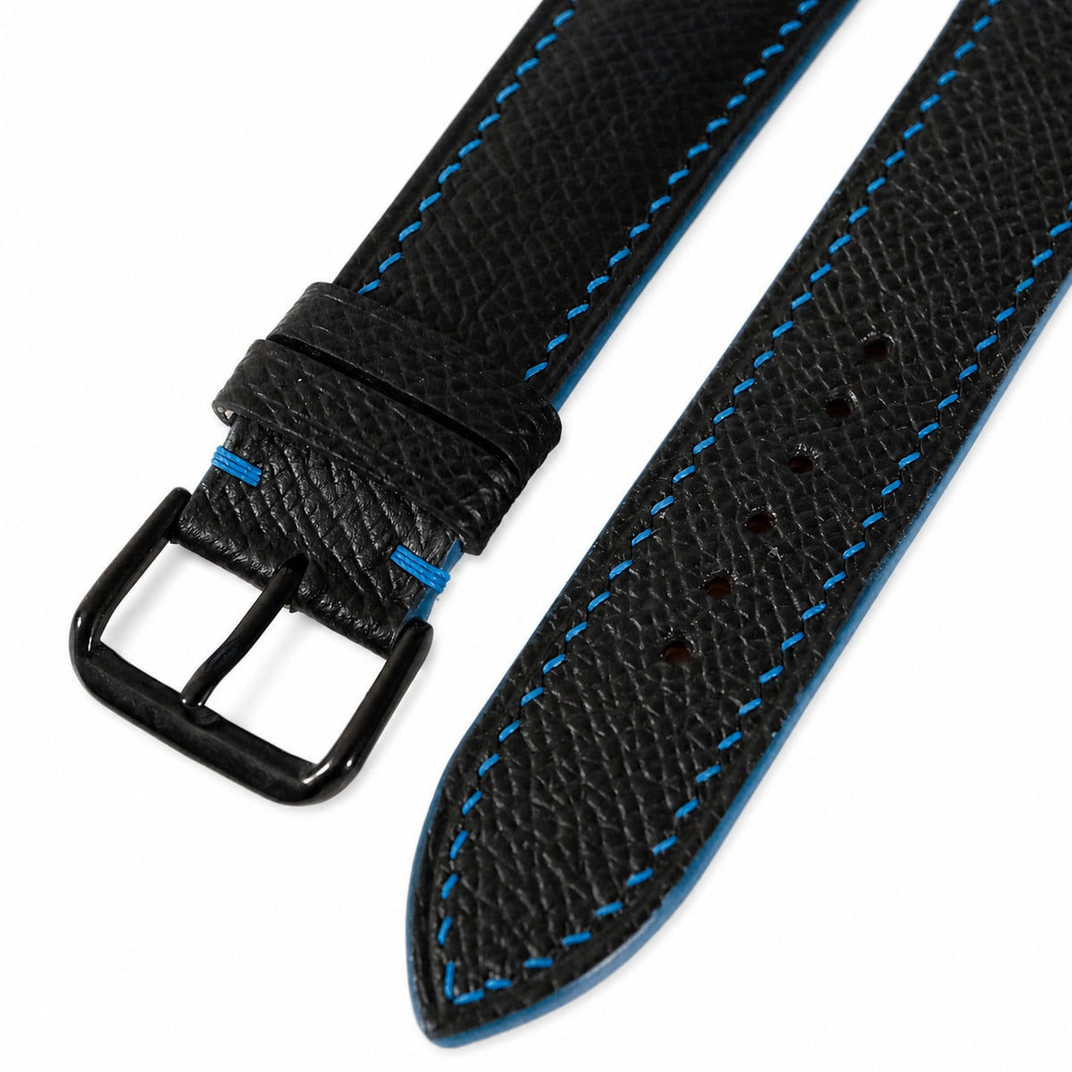 Black Epsom Leather Watch Strap - Blue Stitch