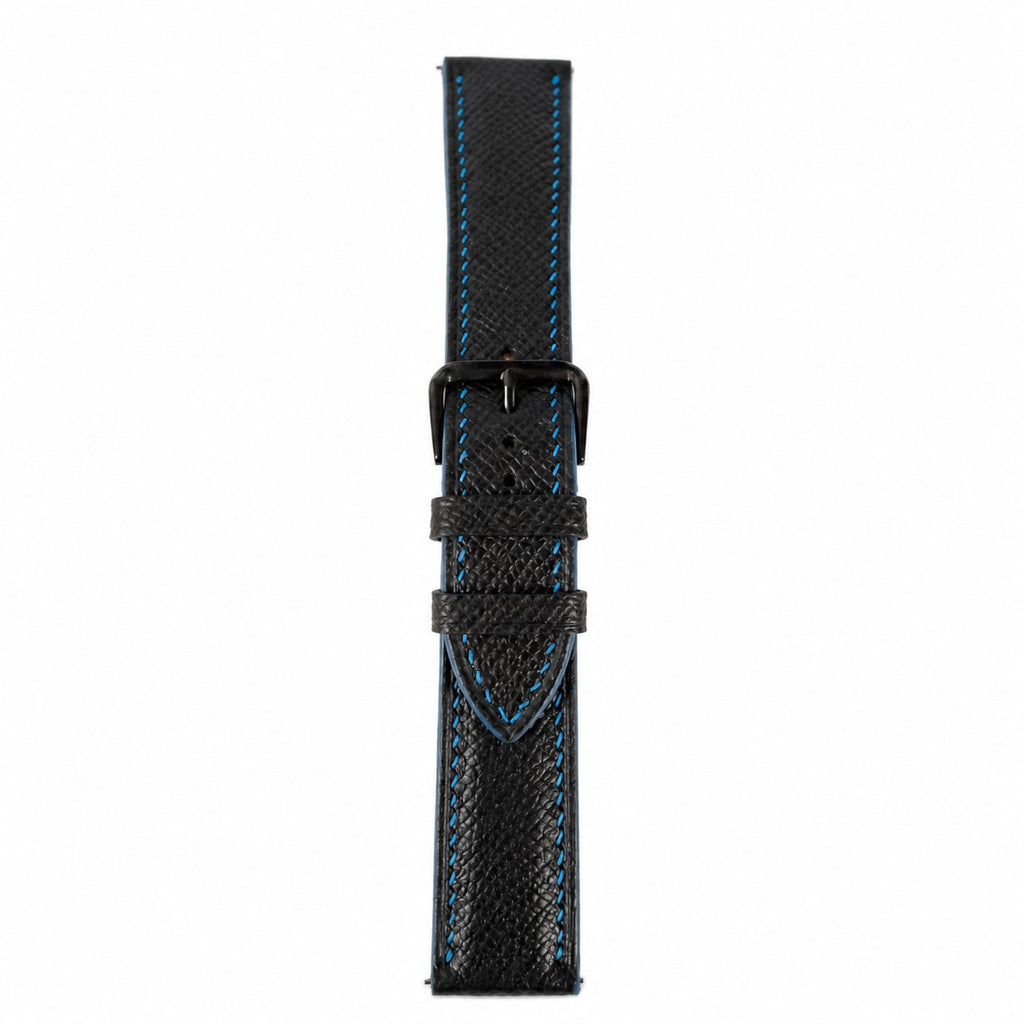 Black Epsom Leather Watch Strap - Blue Stitch