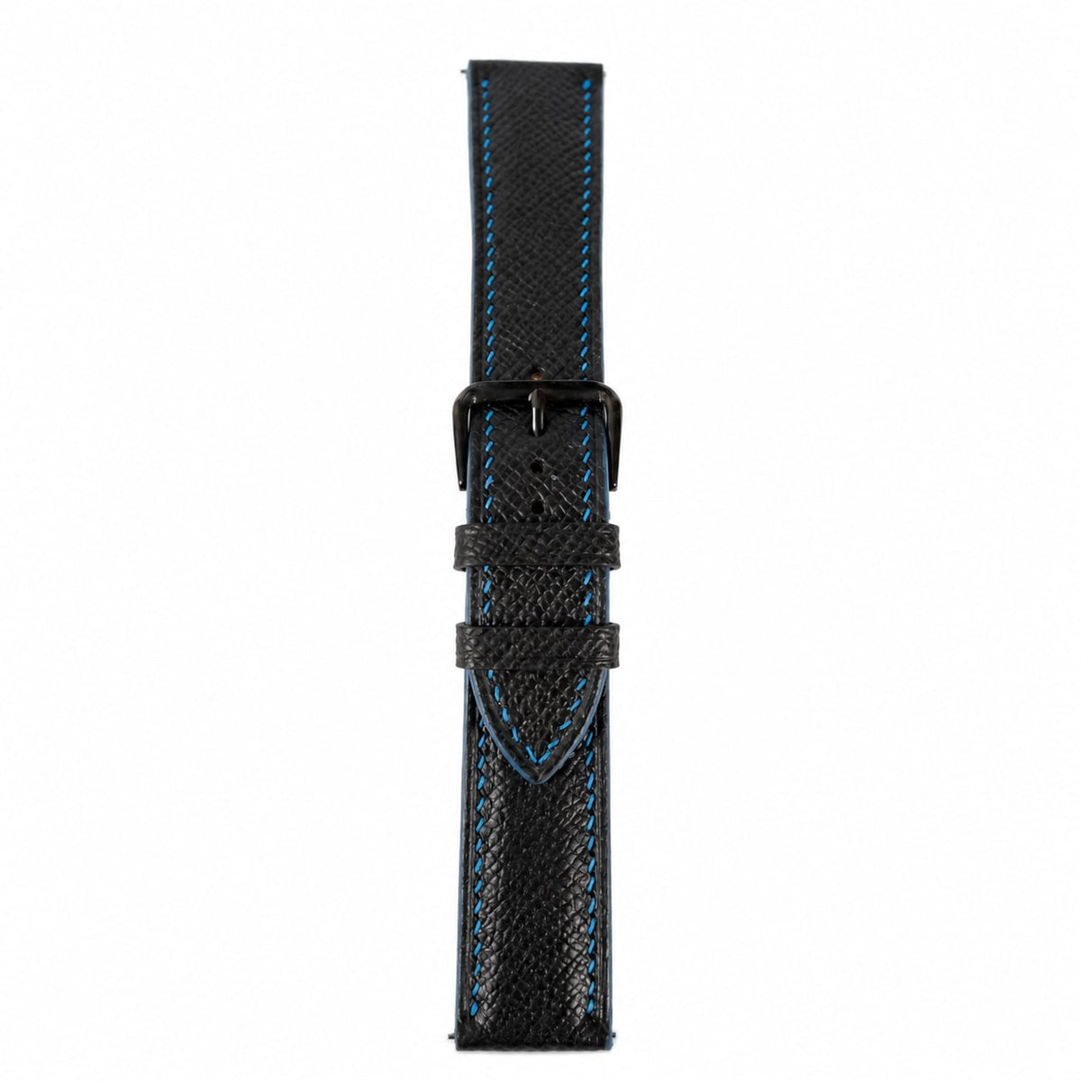 Black Epsom Leather Watch Strap - Blue Stitch