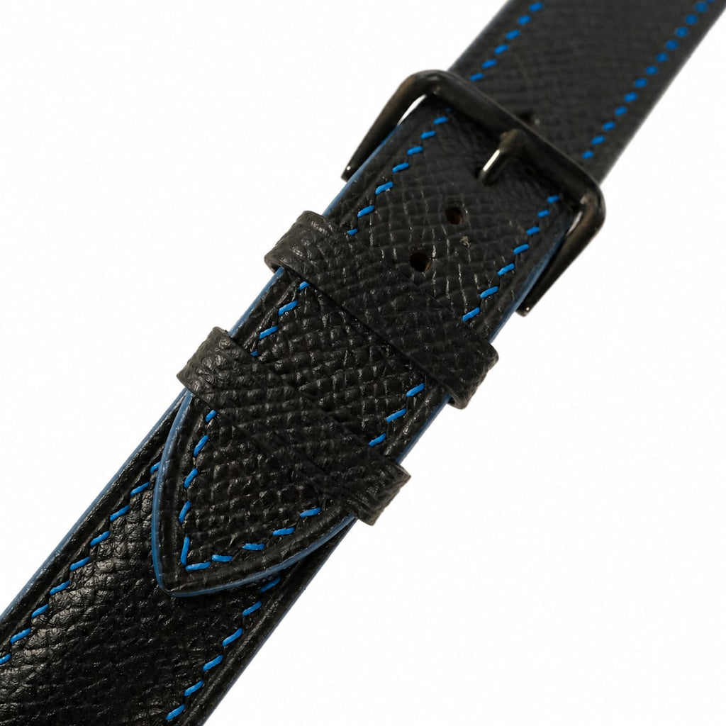 Black Epsom Leather Watch Strap - Blue Stitch