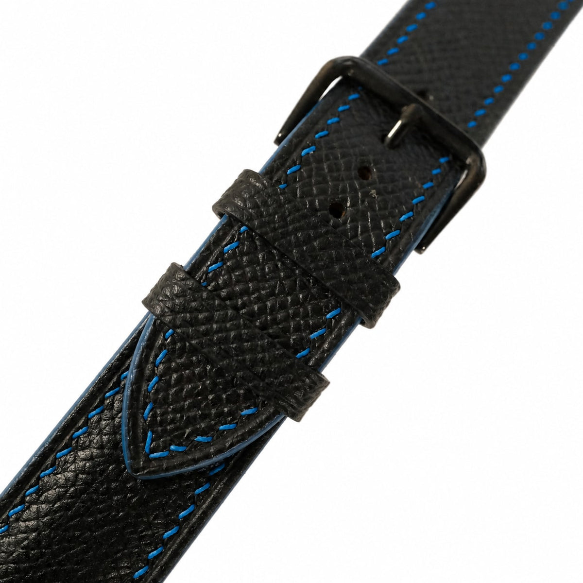 Black Epsom Leather Watch Strap - Blue Stitch
