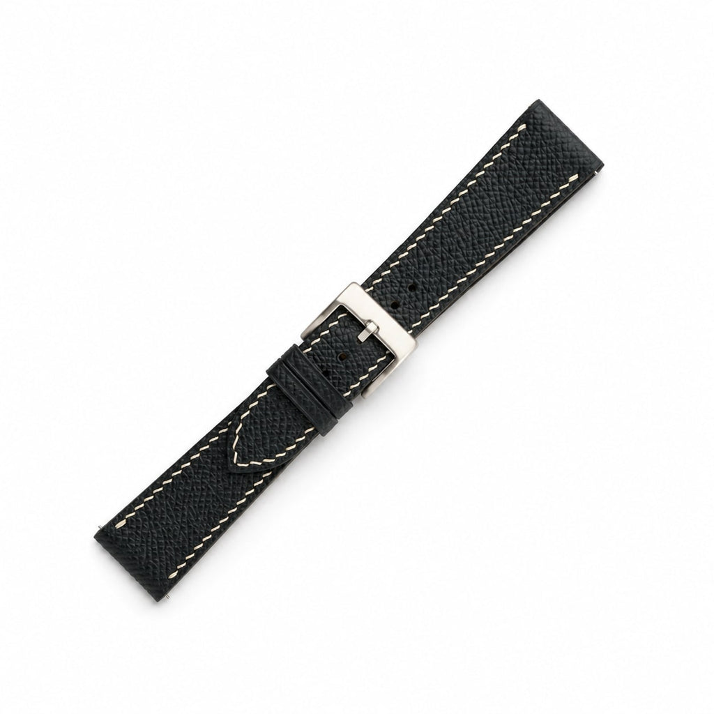 Black Epsom Leather Watch Strap - Cream Stitch