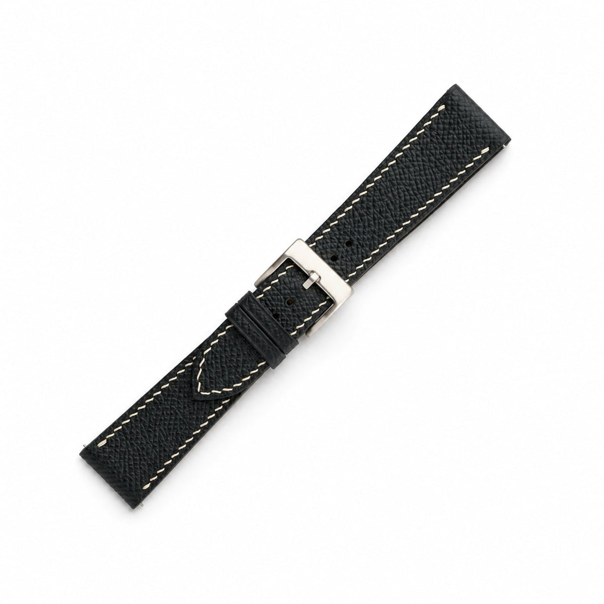 Black Epsom Leather Watch Strap - Cream Stitch