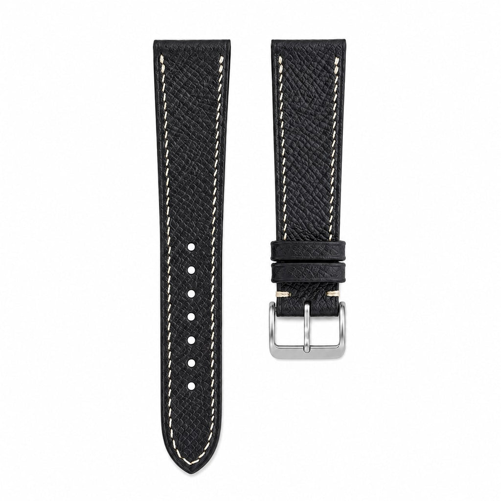 Black Epsom Leather Watch Strap - Cream Stitch