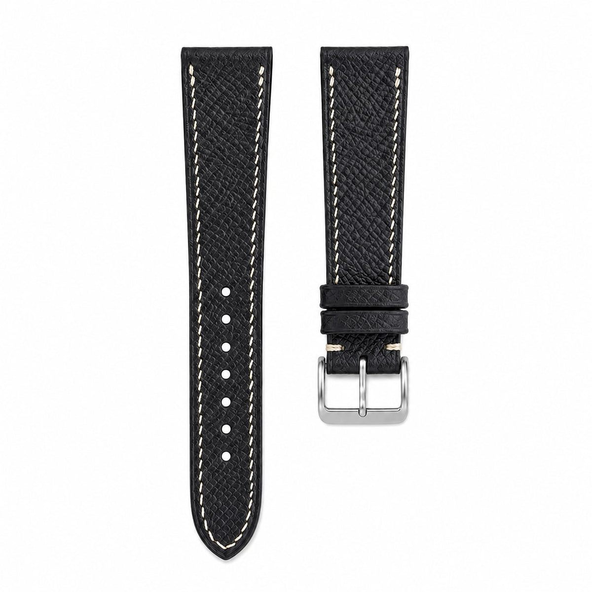Black Epsom Leather Watch Strap - Cream Stitch