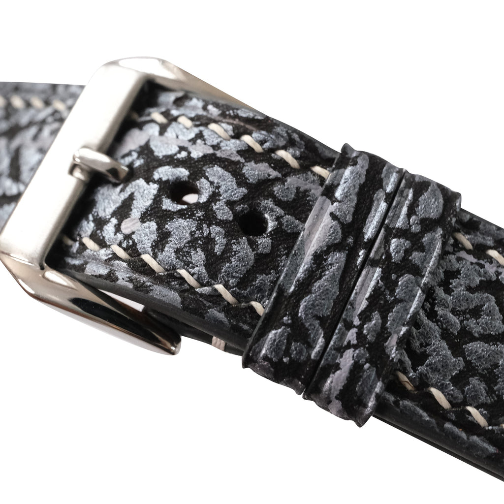 Black Gray Shark Leather Watch Strap