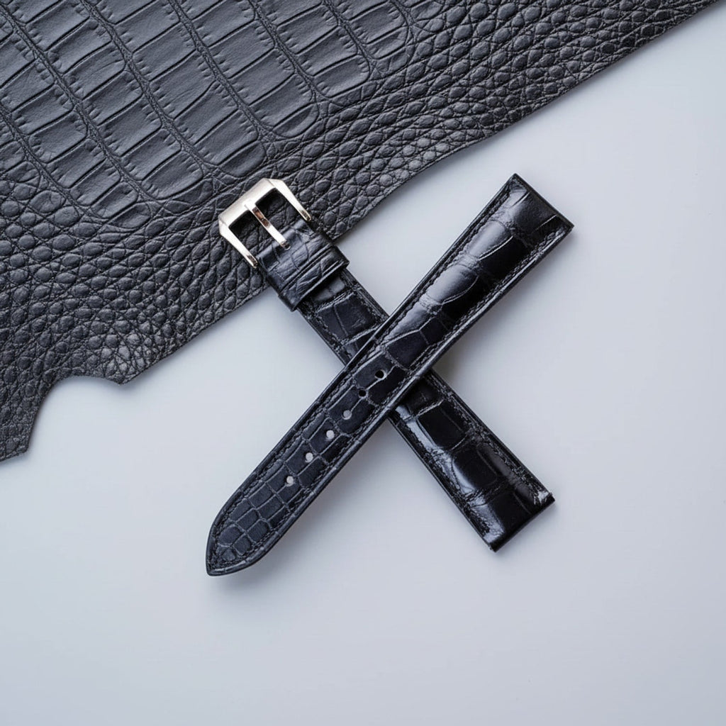 Black Hornback Alligator Leather Watch Strap