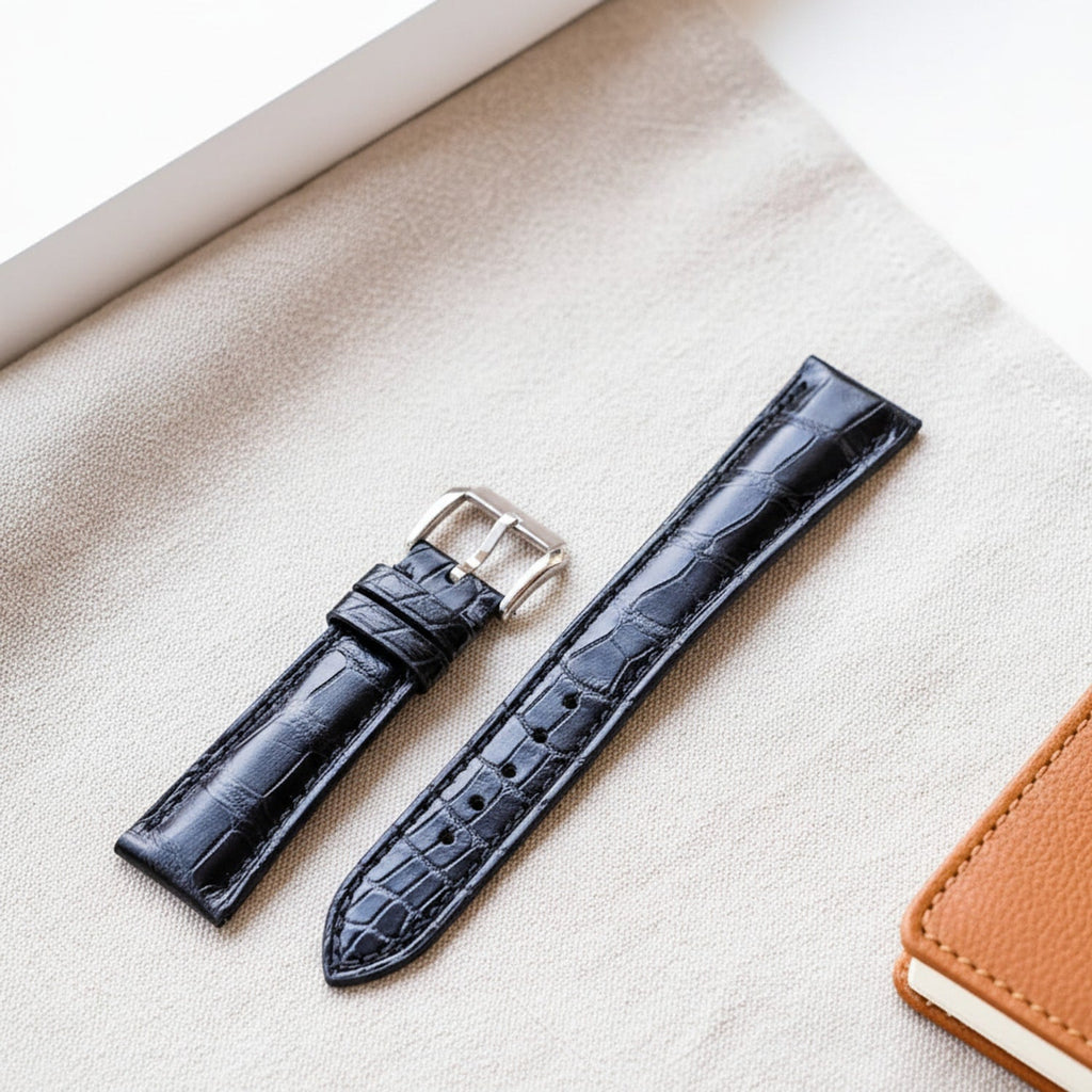 Black Hornback Alligator Leather Watch Strap
