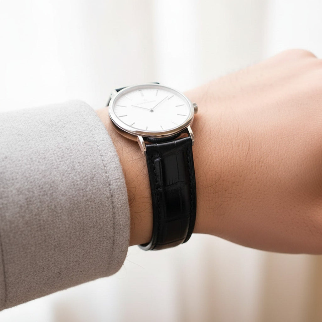 Black Hornback Alligator Leather Watch Strap
