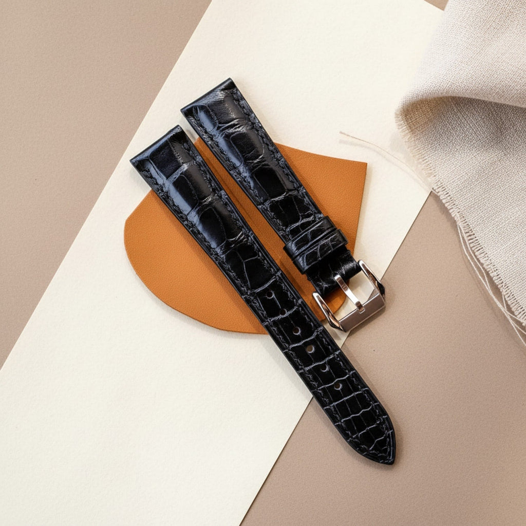 Black Hornback Alligator Leather Watch Strap
