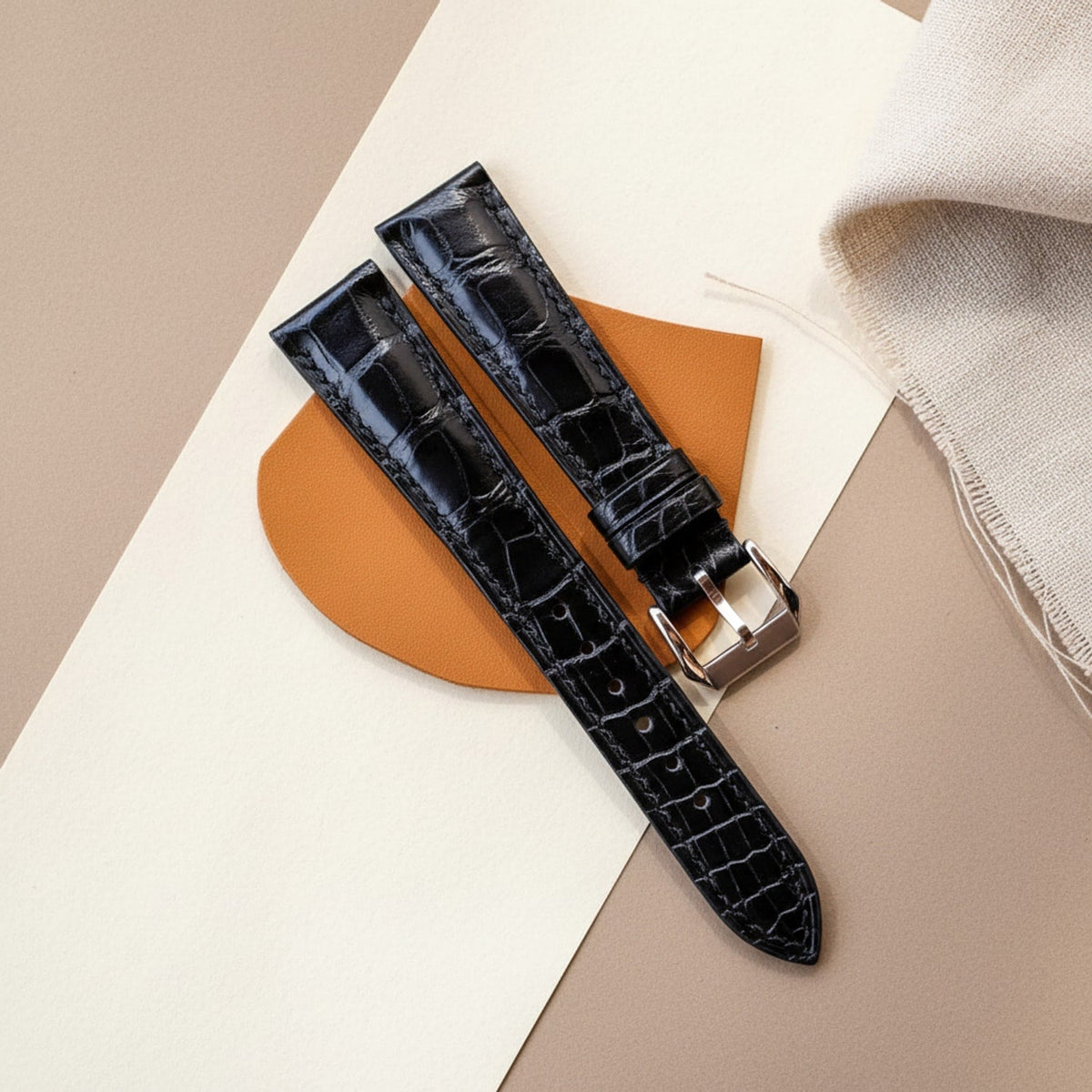 Black Hornback Alligator Leather Watch Strap