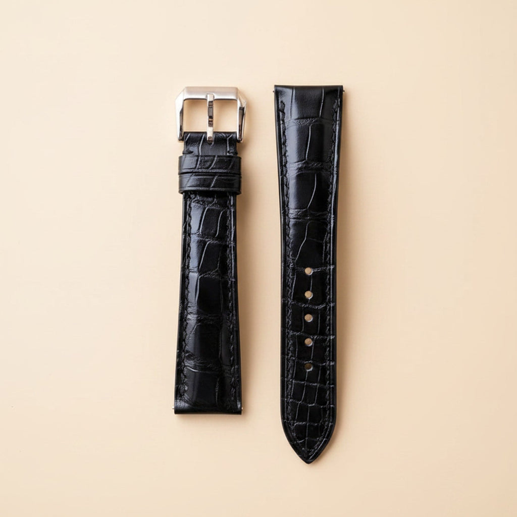 Black Hornback Alligator Leather Watch Strap