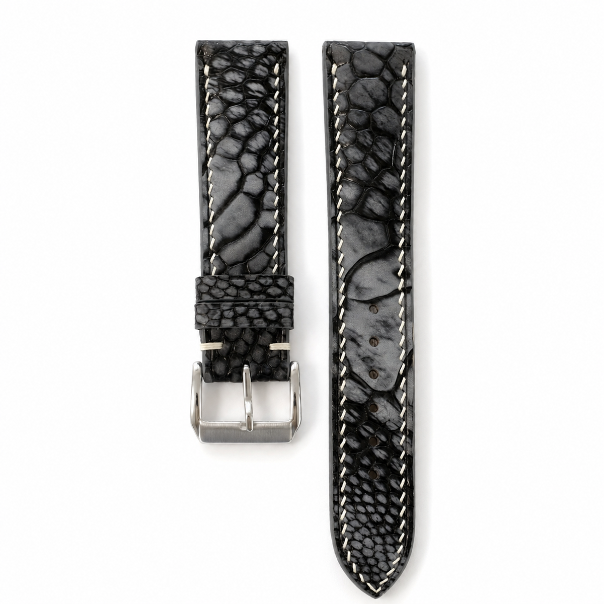 Black Nubuck Ostrich Leg Leather Watch Strap