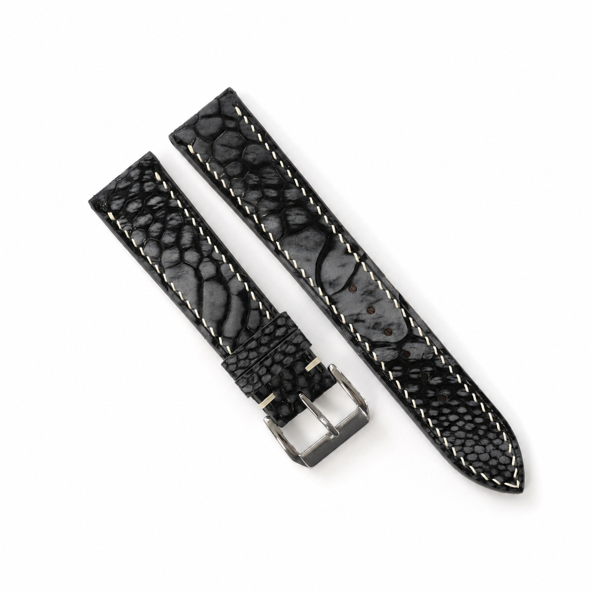 Black Nubuck Ostrich Leg Leather Watch Strap