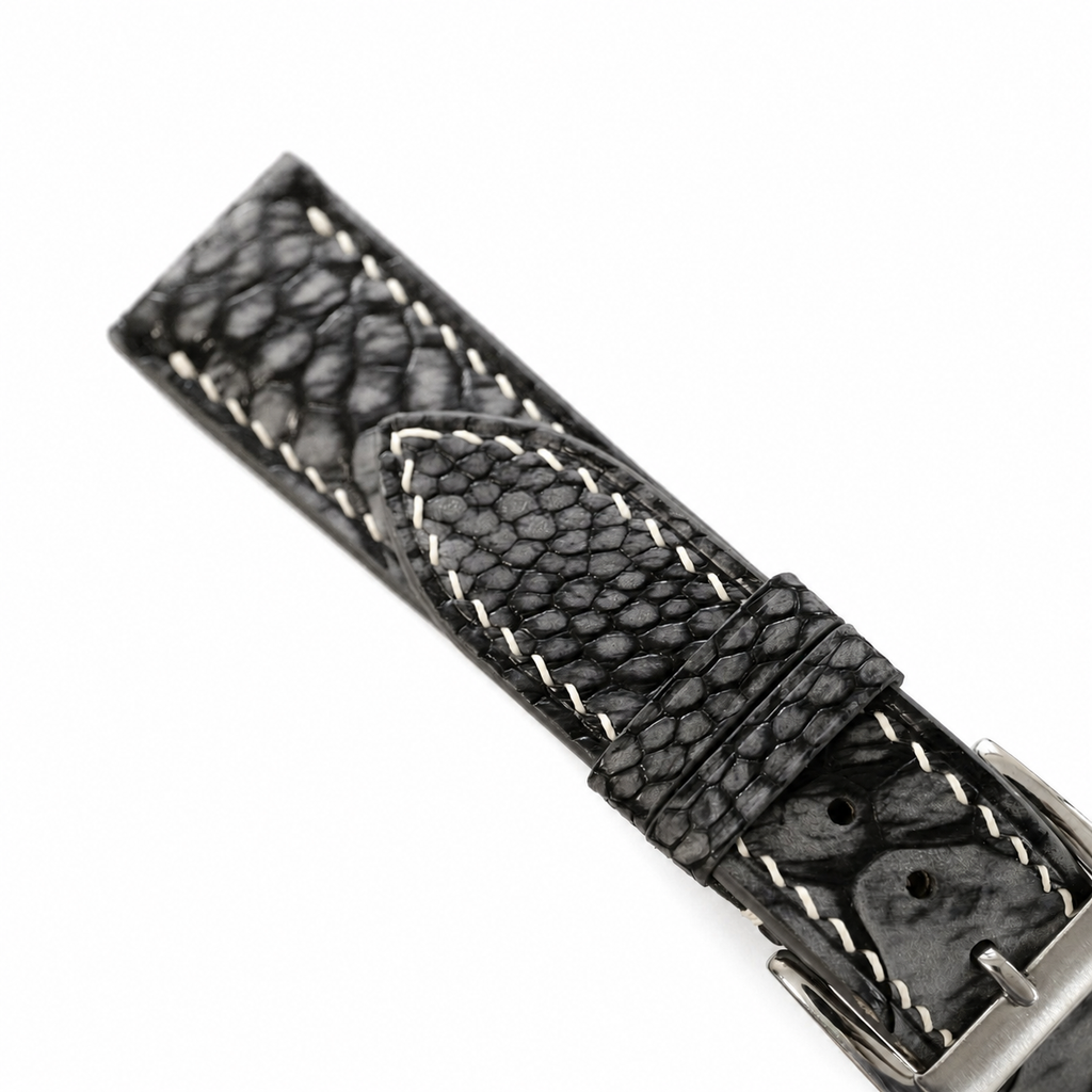 Black Nubuck Ostrich Leg Leather Watch Strap