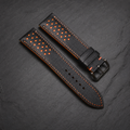 Padded Black Orange Racing Holes Rally Epsom Leather Watch Strap