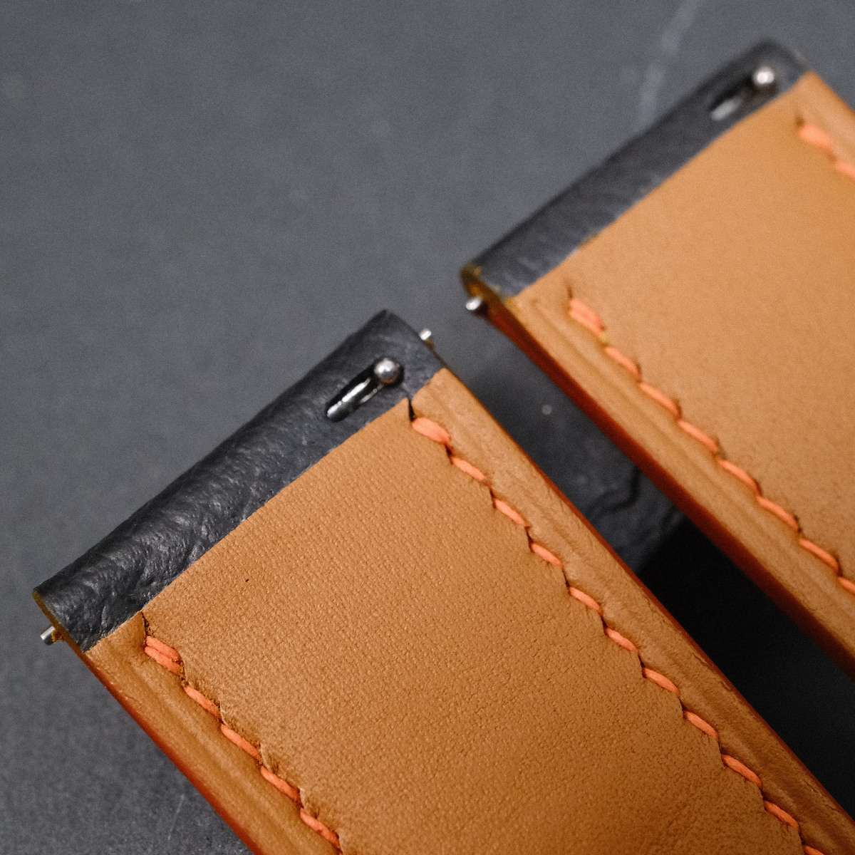 Padded Black Orange Racing Holes Rally Epsom Leather Watch Strap