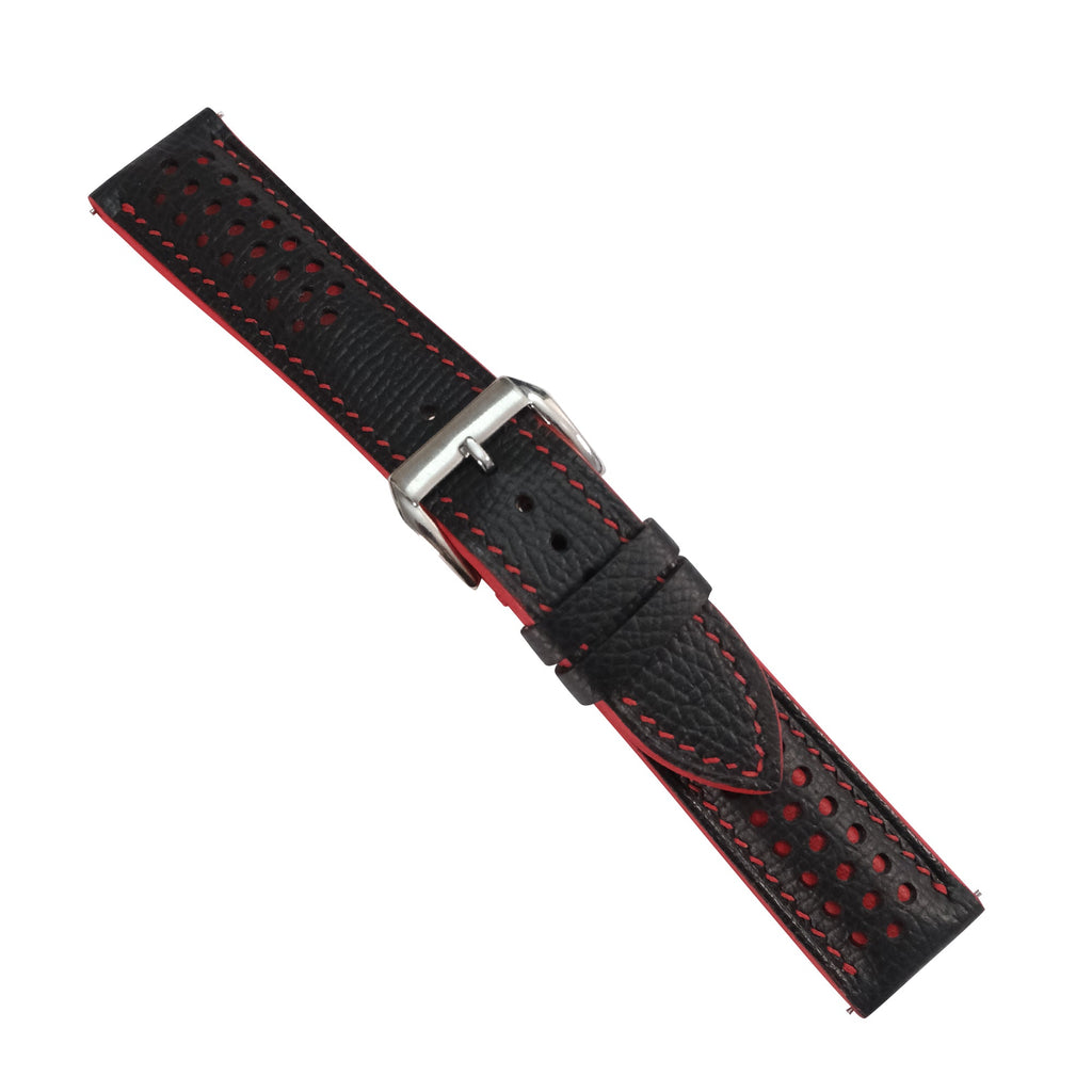 Flat Black Red Racing Holes Rally Epsom Leather Watch Strap