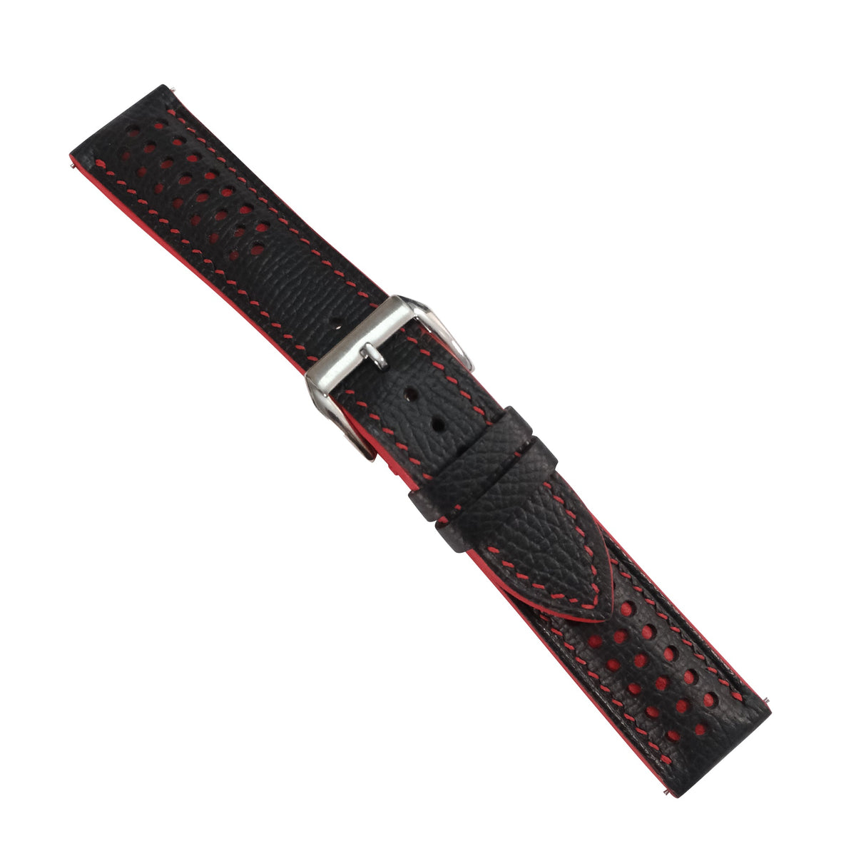 Flat Black Red Racing Holes Rally Epsom Leather Watch Strap