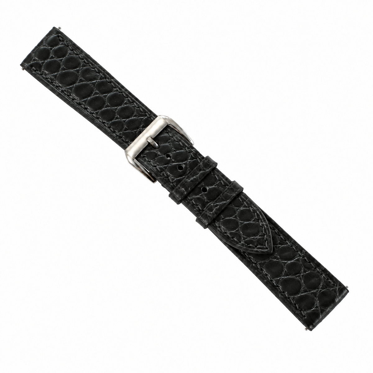 Black Small Round Scale Alligator Leather Watch Strap