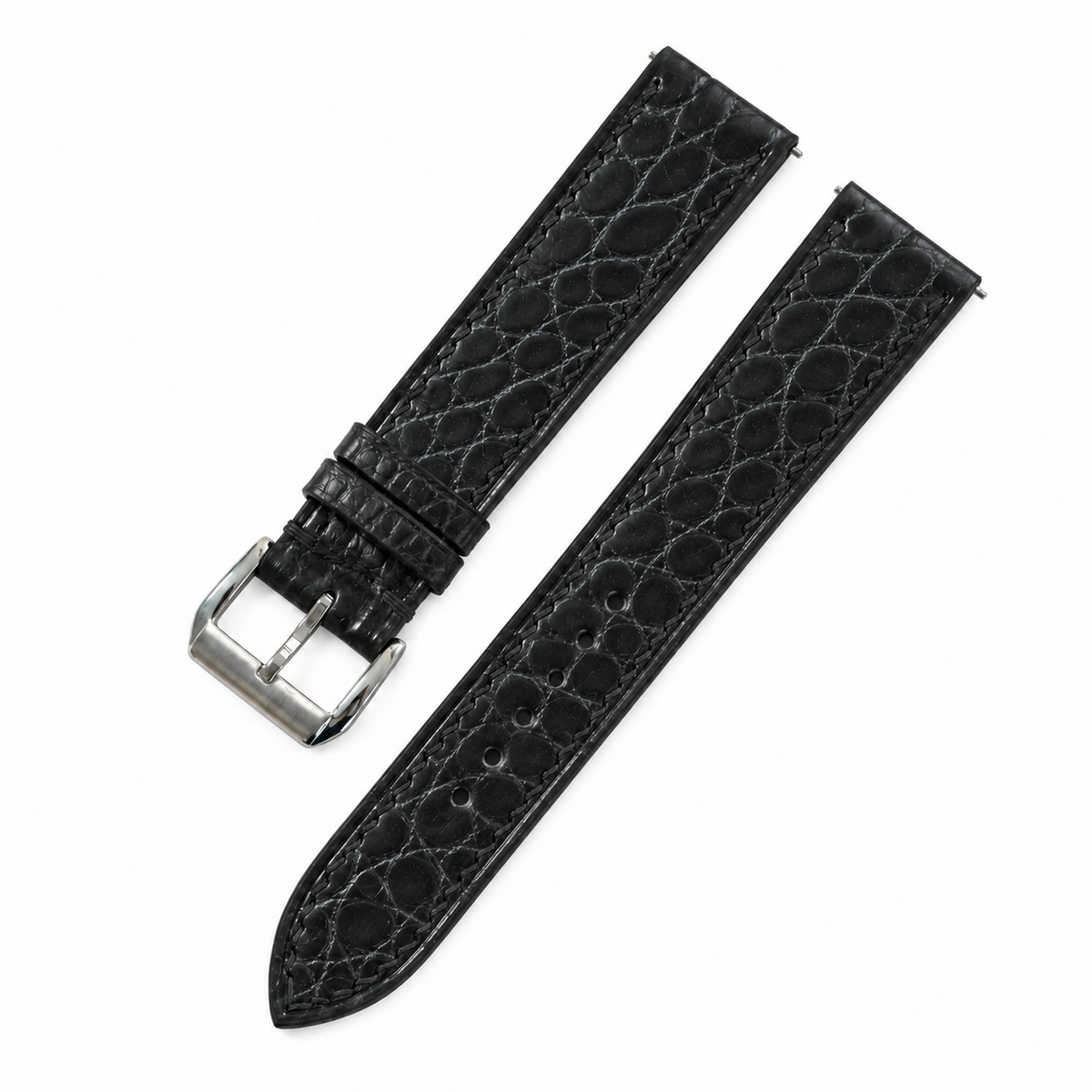 Black Small Round Scale Alligator Leather Watch Strap