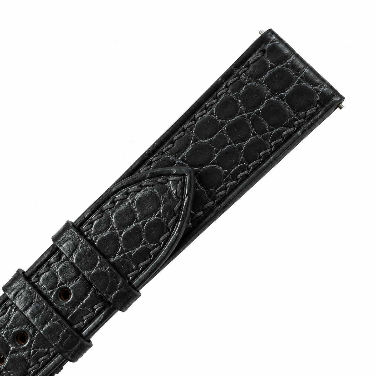Black Small Round Scale Alligator Leather Watch Strap